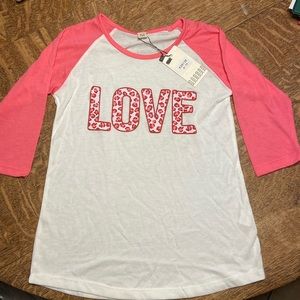 Three Quarter length sleeve t-shirt, Cheetah Print “LOVE”, Girls size 6-7 Y